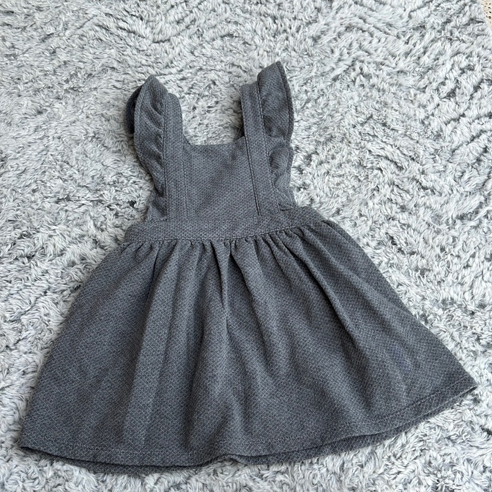 Art Class 18 Month Gray Overall Cross-Back Dress with Ruffles